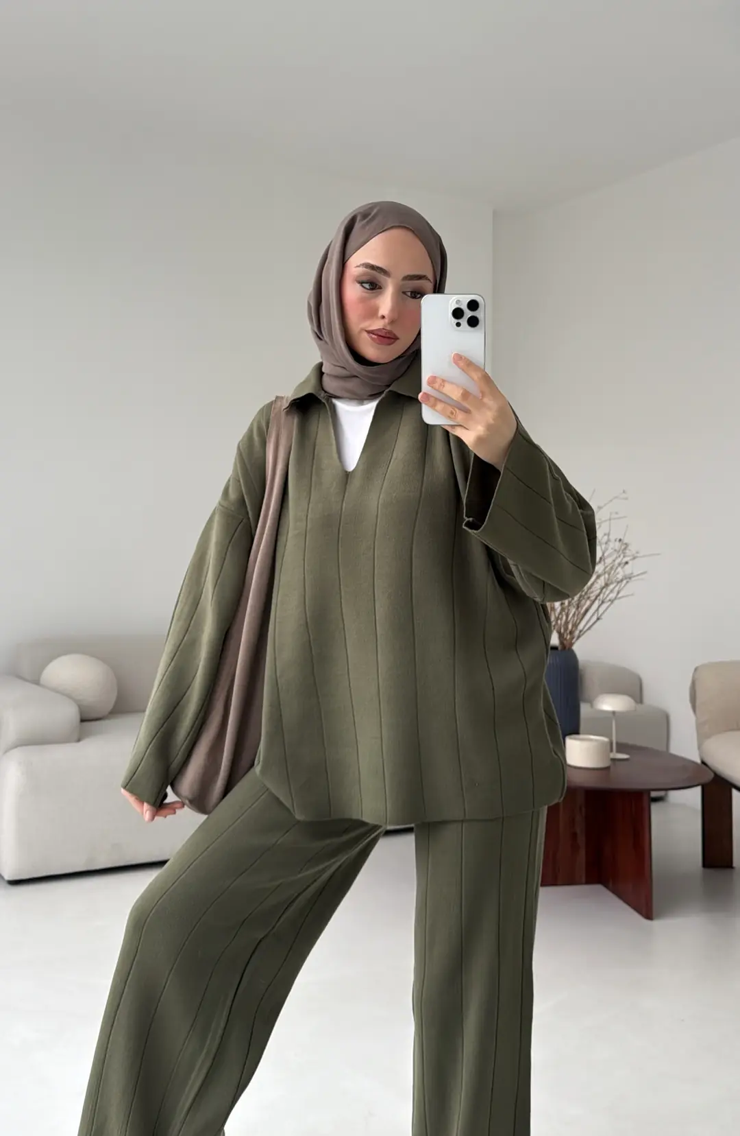 Düz Fitilli Triko Takım Haki