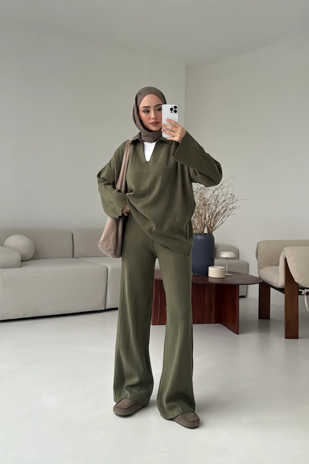 Düz Fitilli Triko Takım Haki