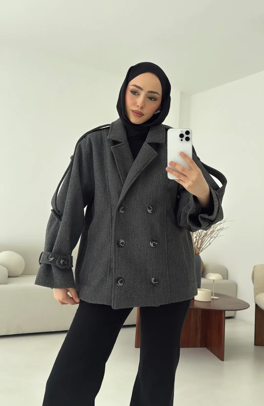 Asortİ Yakalı Kaşe Kaban Antrasit