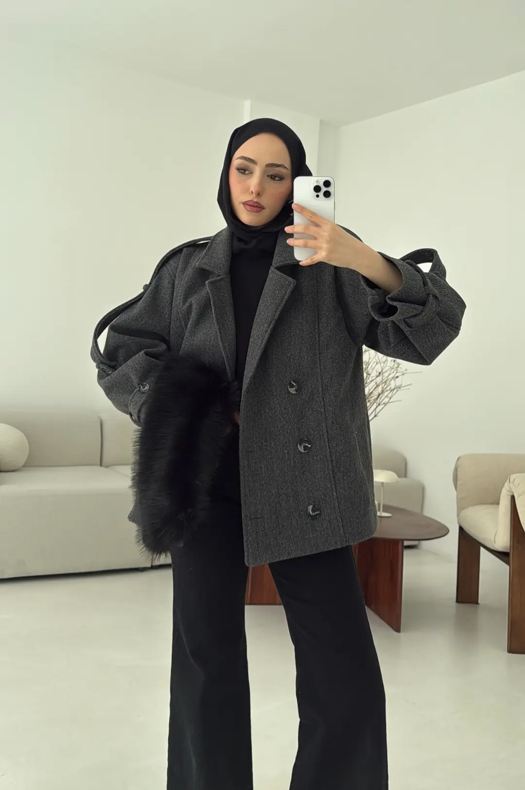 Asortİ Yakalı Kaşe Kaban Antrasit