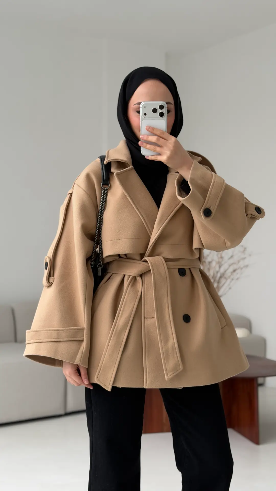 Camel Düğmeli Kol Manşetli Kaşe Kaban