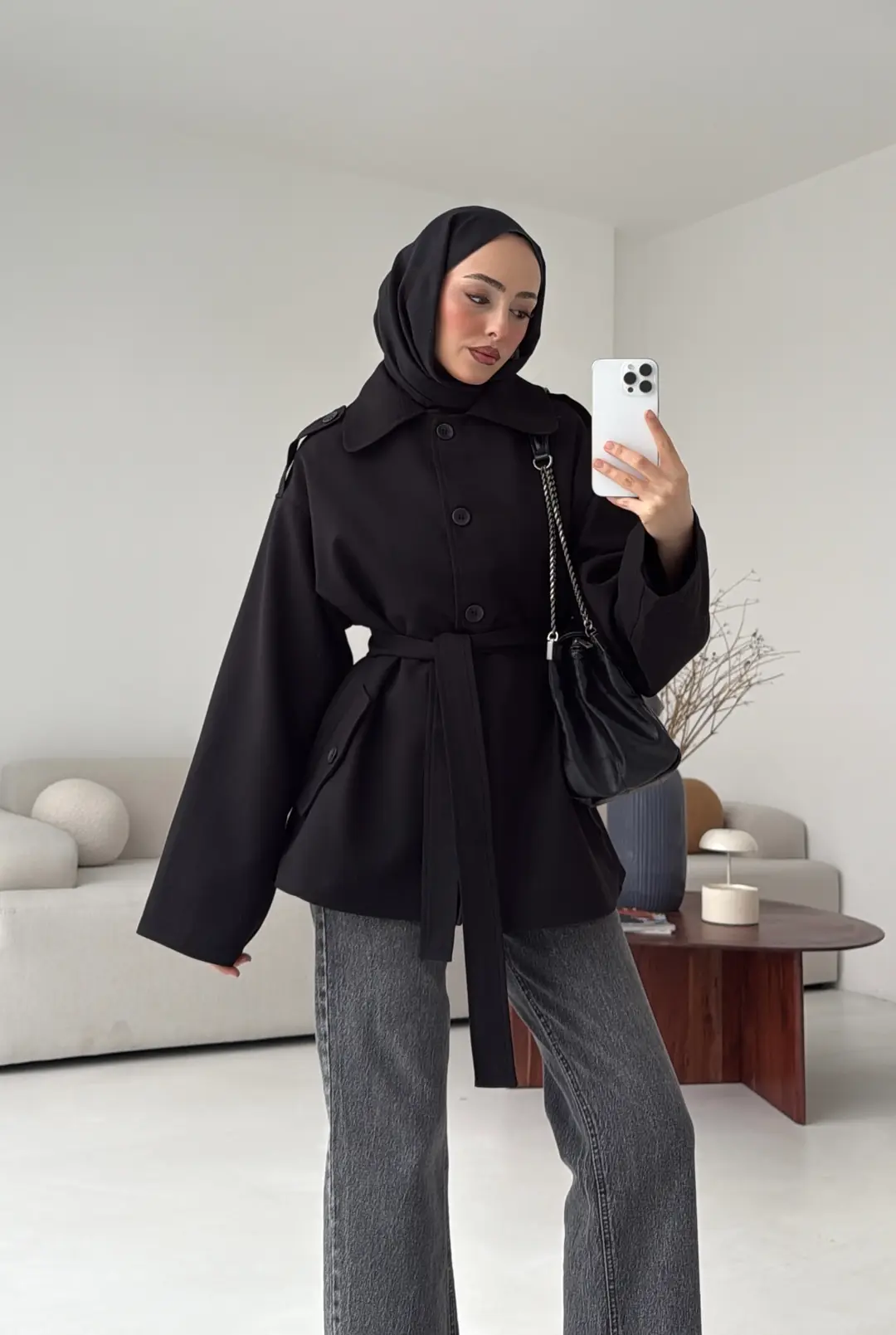 Bağlamalı Trenç Siyah