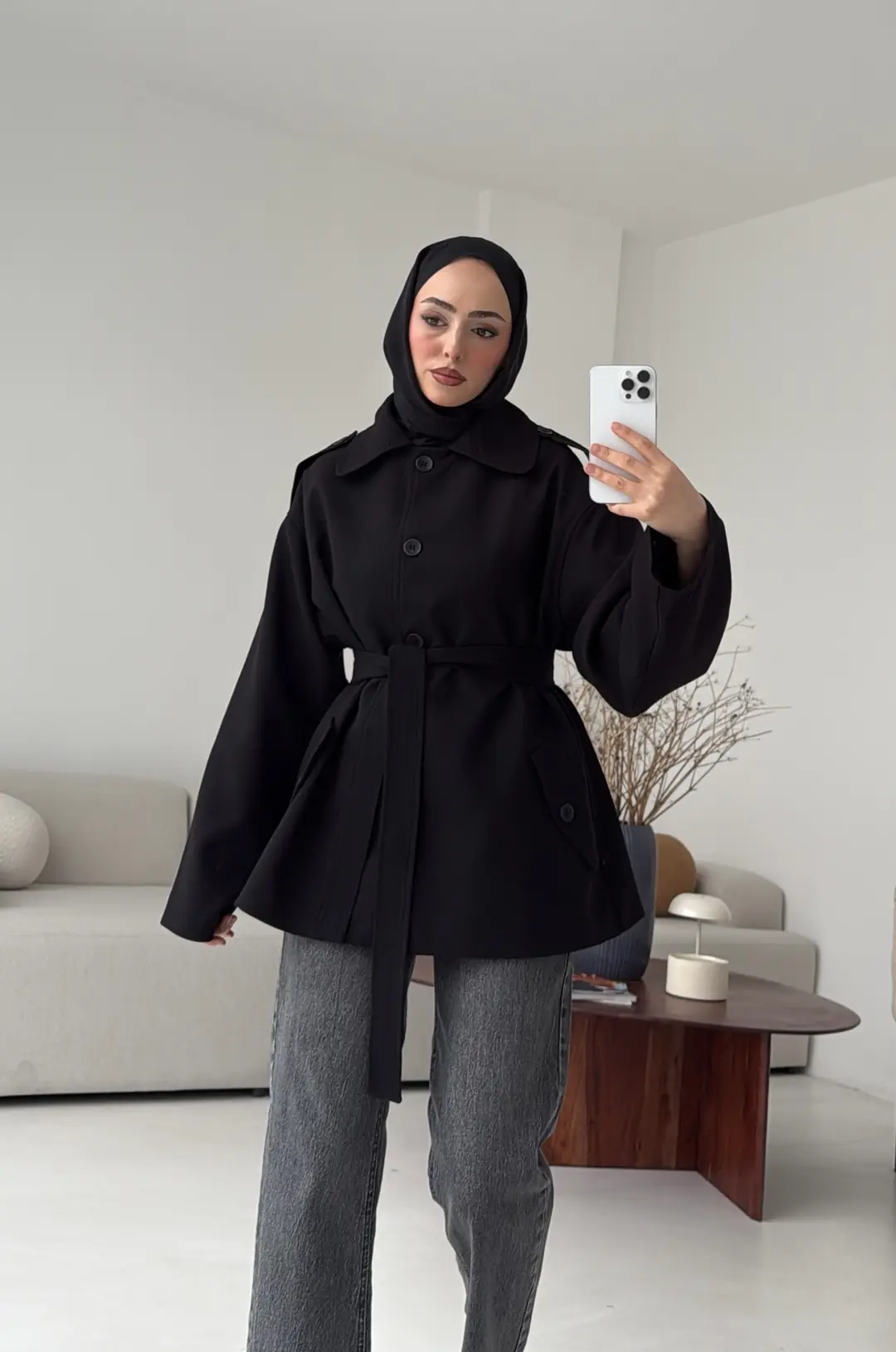 Bağlamalı Trenç Siyah