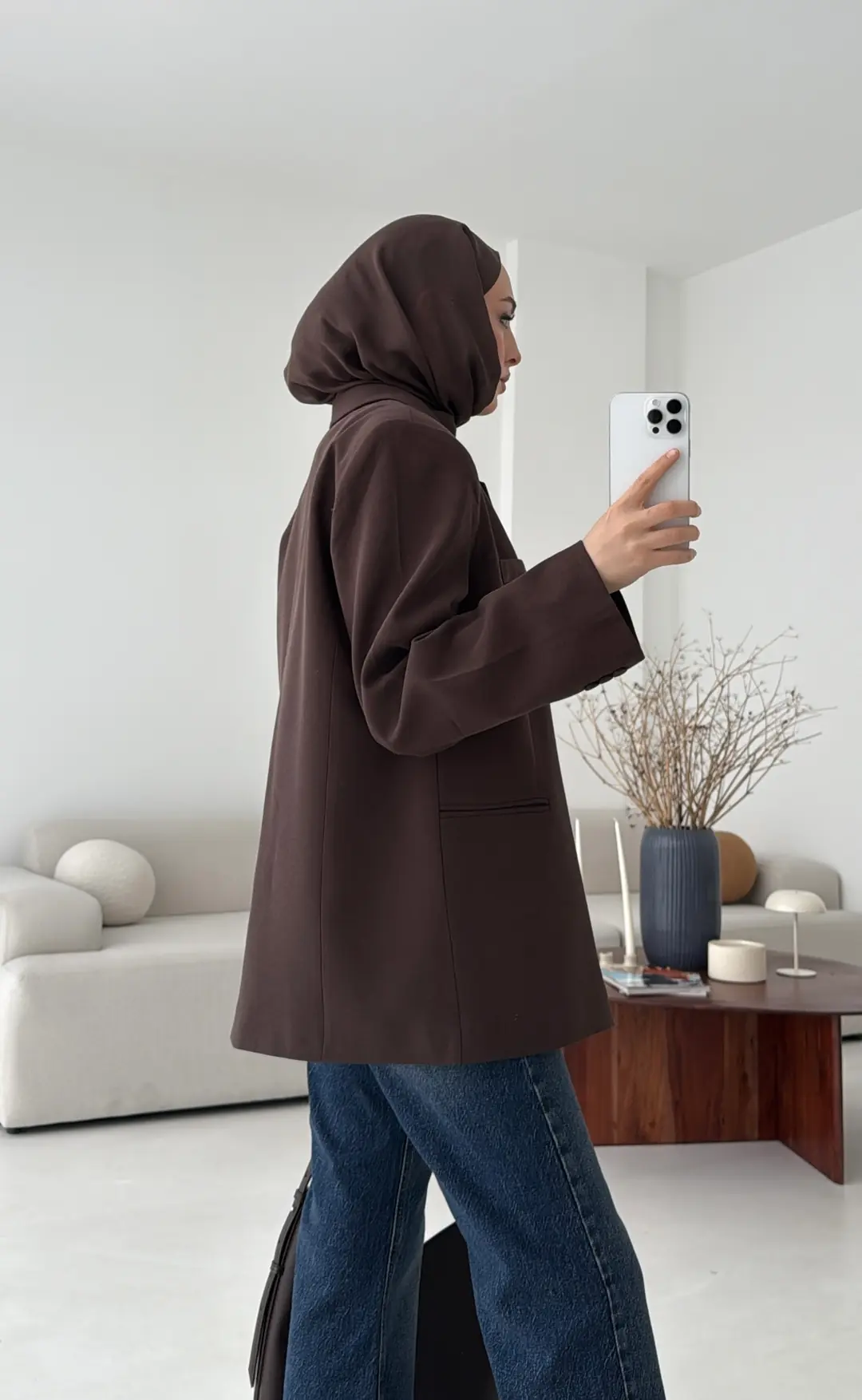 Oversize Yırtmaç Detay Ceket Kahve