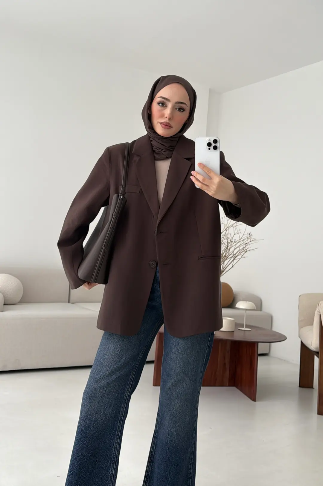 Oversize Yırtmaç Detay Ceket Kahve