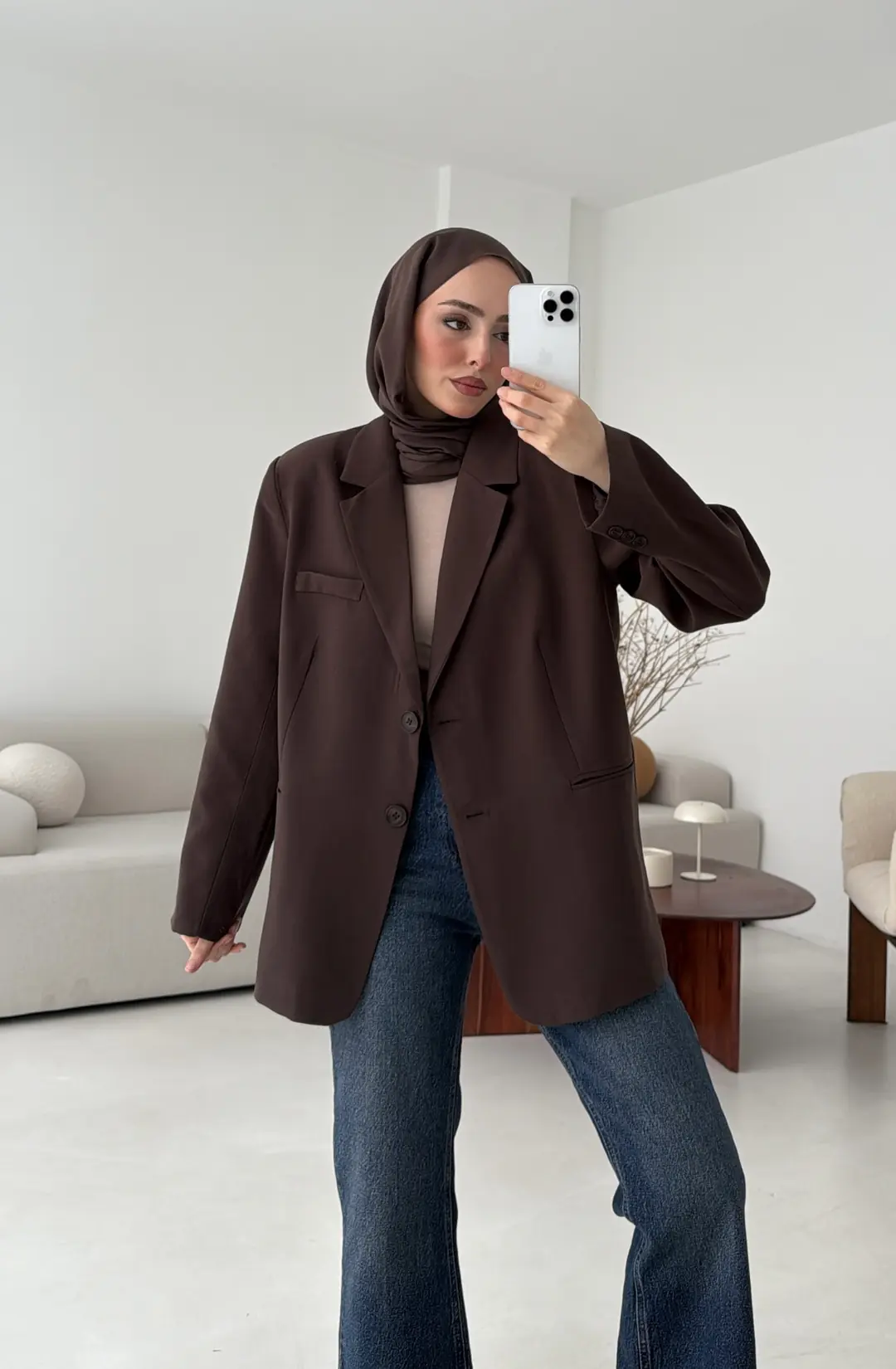 Oversize Yırtmaç Detay Ceket Kahve