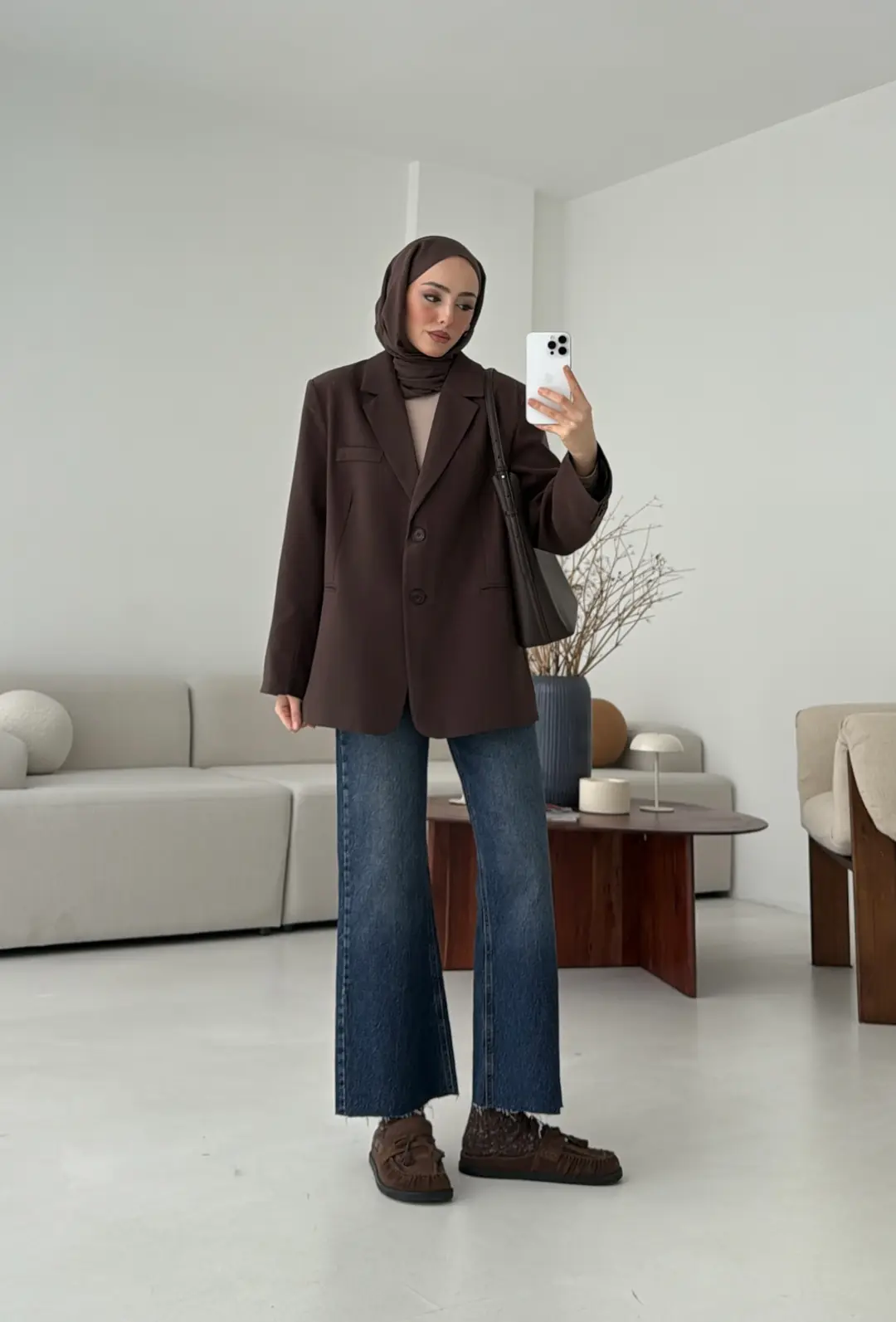 Oversize Yırtmaç Detay Ceket Kahve