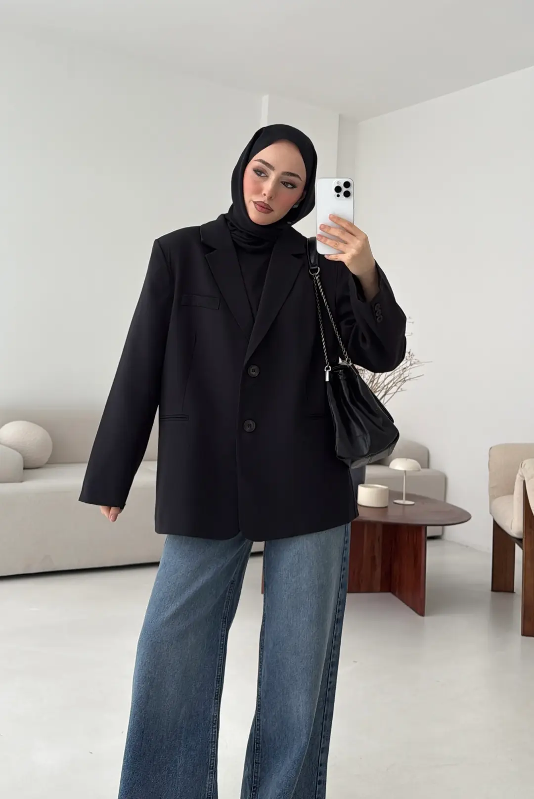 Oversize Yırtmaç Detay Ceket Siyah