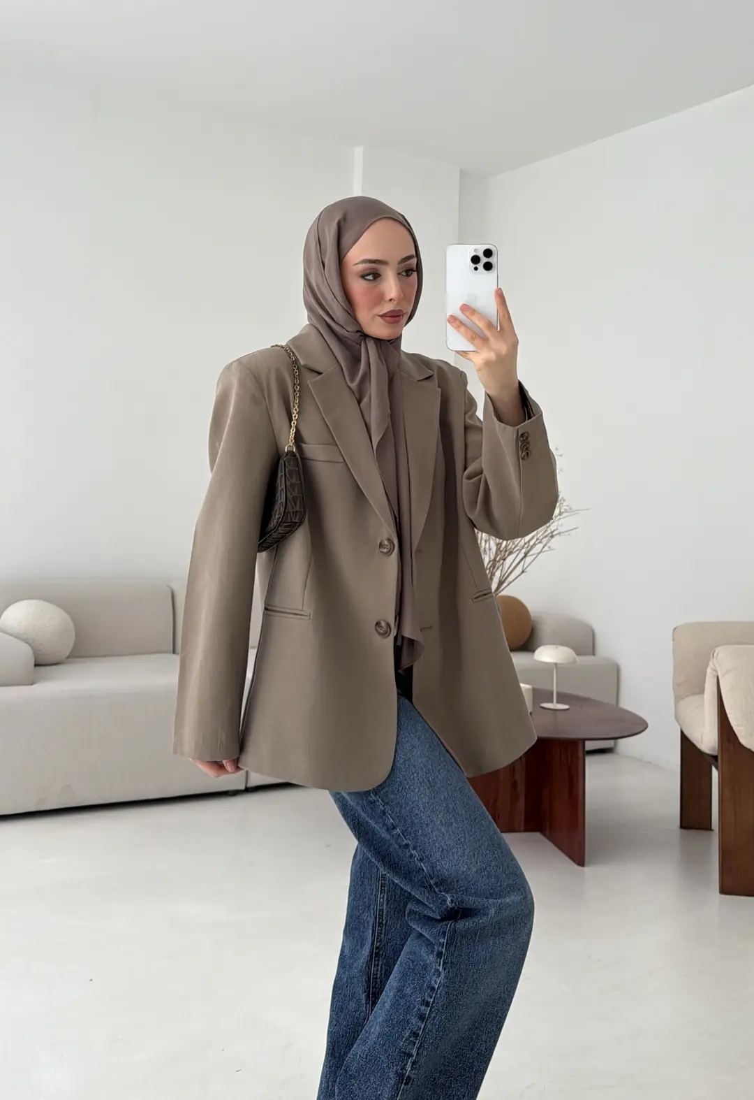 Oversize Yırtmaç Detay Ceket Vizon