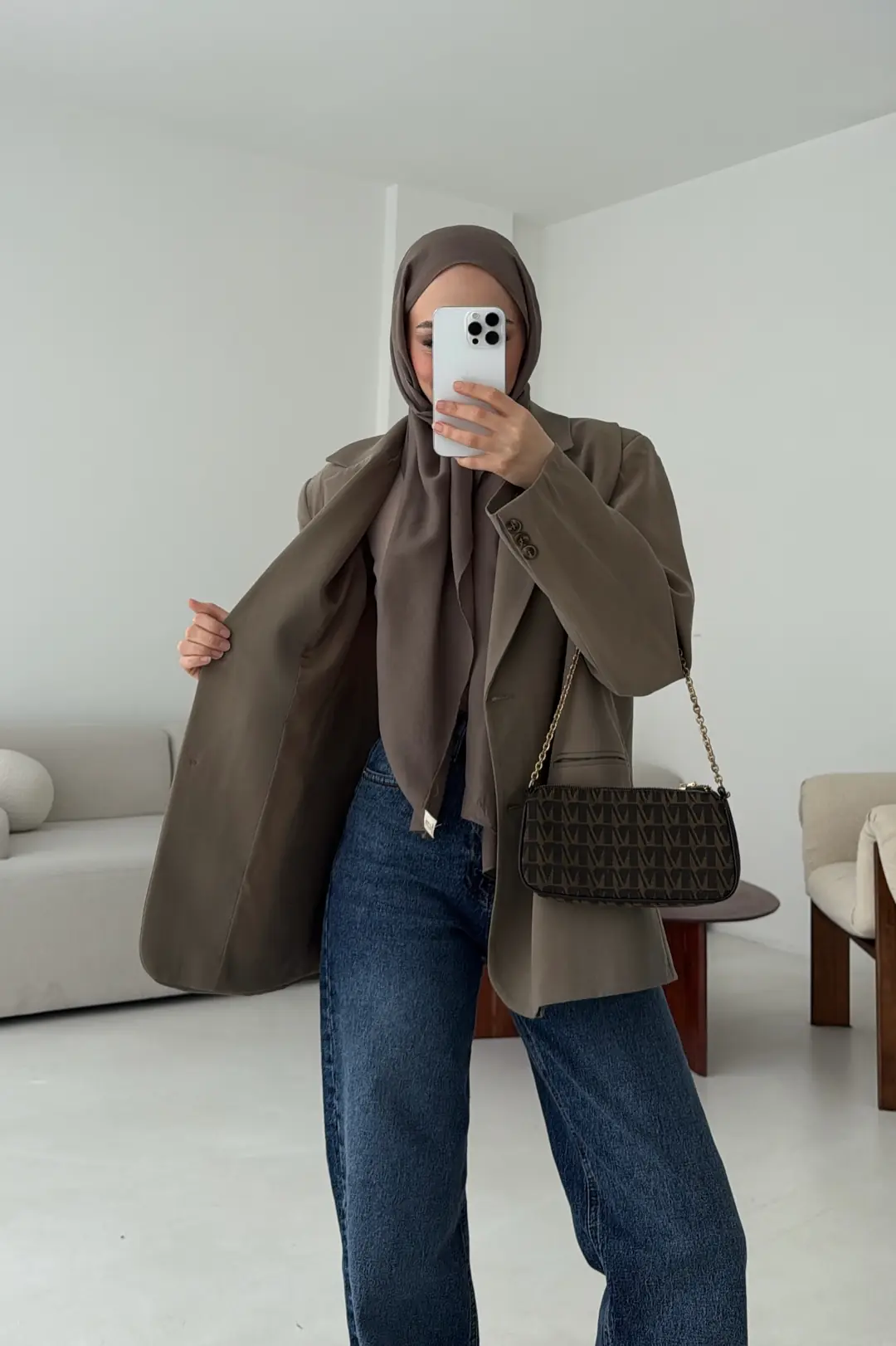 Oversize Yırtmaç Detay Ceket Vizon