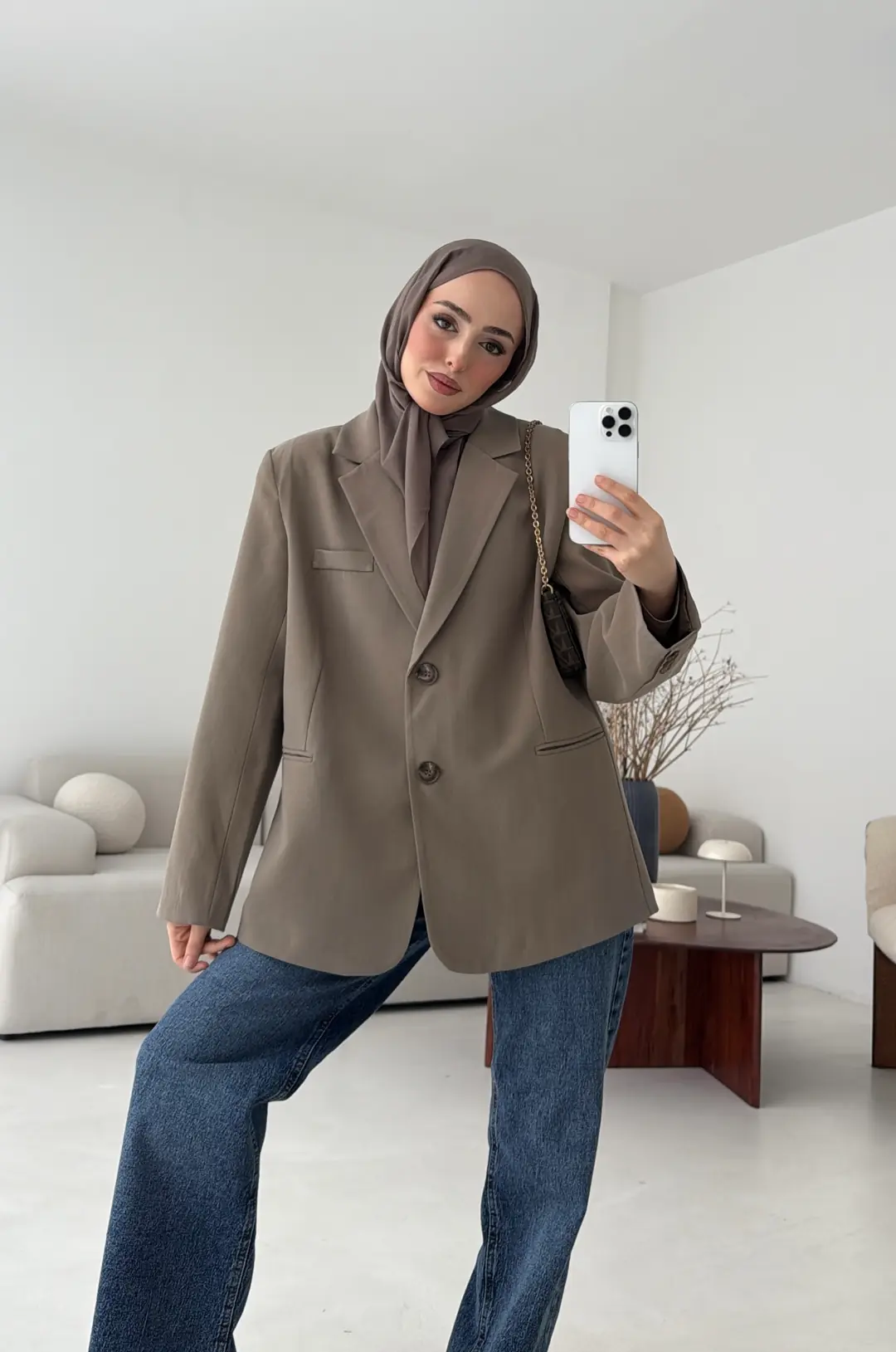 Oversize Yırtmaç Detay Ceket Vizon