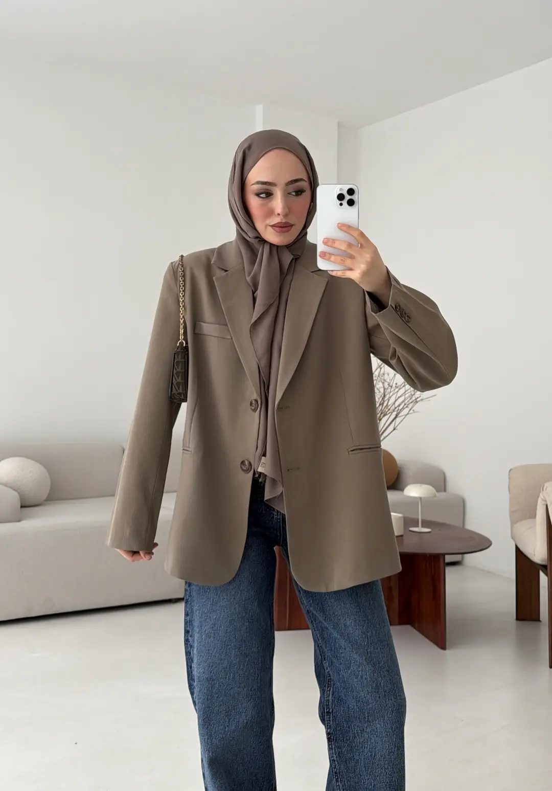 Oversize Yırtmaç Detay Ceket Vizon