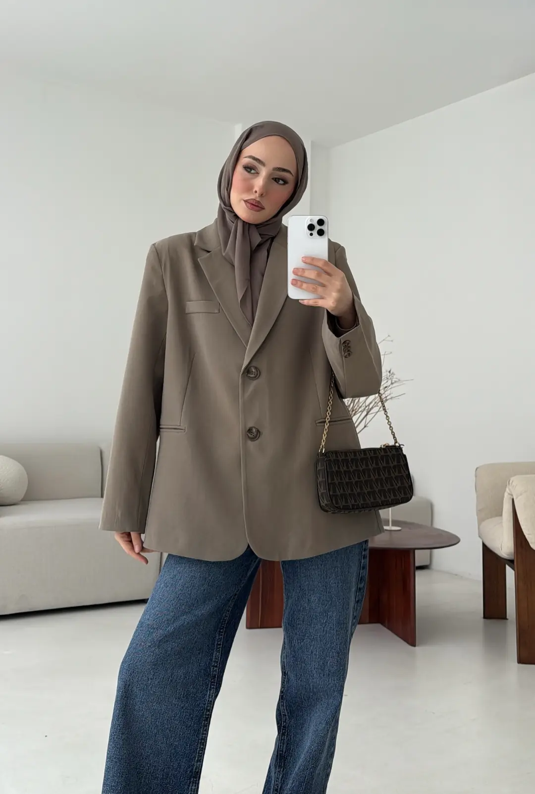 Oversize Yırtmaç Detay Ceket Vizon