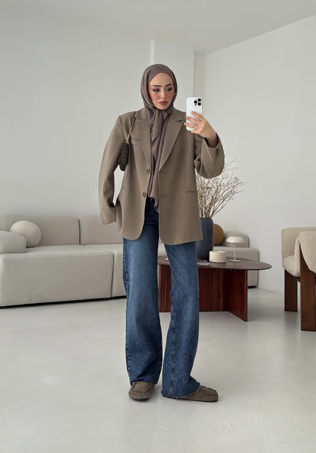 Oversize Yırtmaç Detay Ceket Vizon
