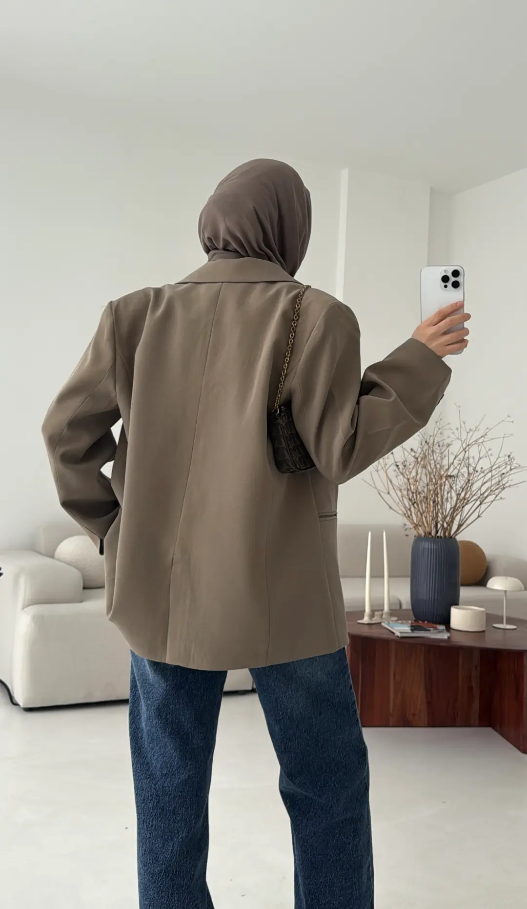 Oversize Yırtmaç Detay Ceket Vizon