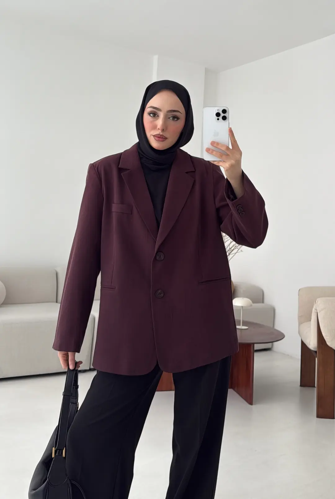 Oversize Yırtmaç Detay Ceket Bordo
