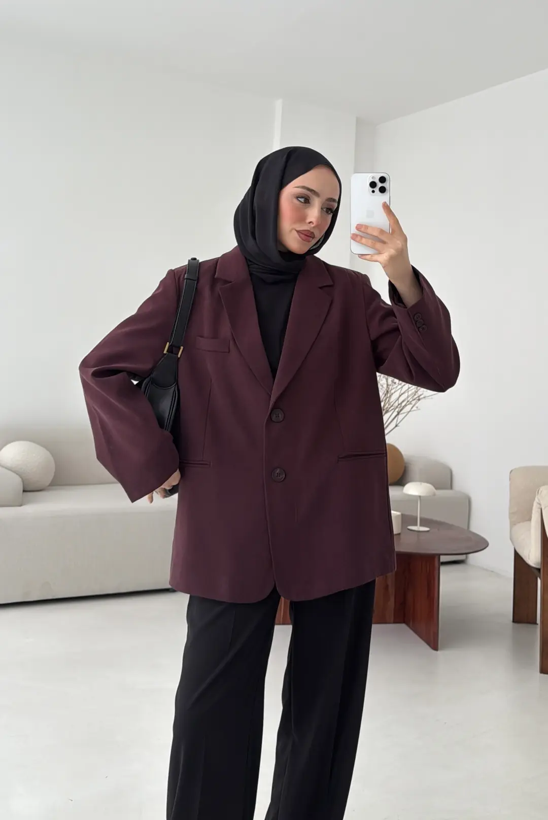 Oversize Yırtmaç Detay Ceket Bordo