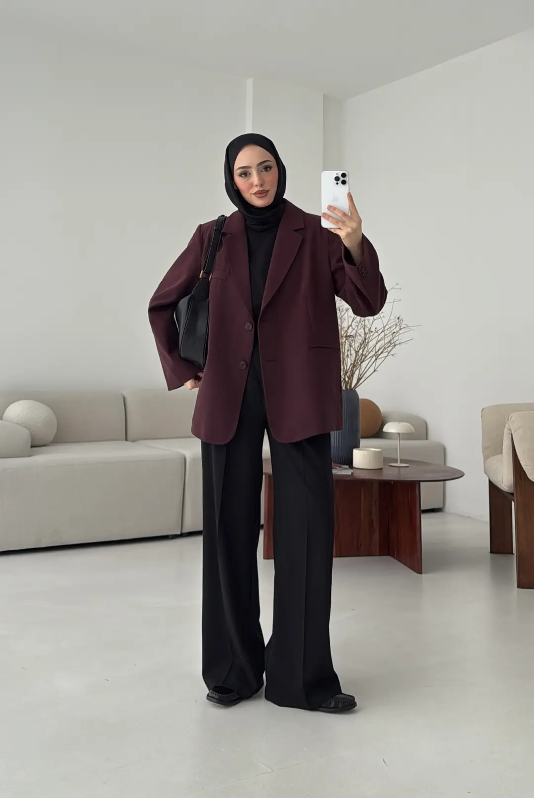 Oversize Yırtmaç Detay Ceket Bordo