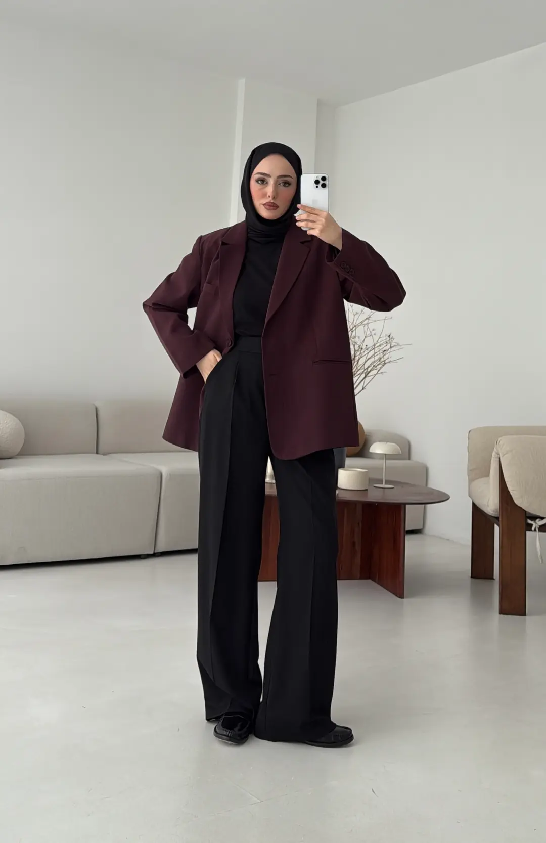 Oversize Yırtmaç Detay Ceket Bordo