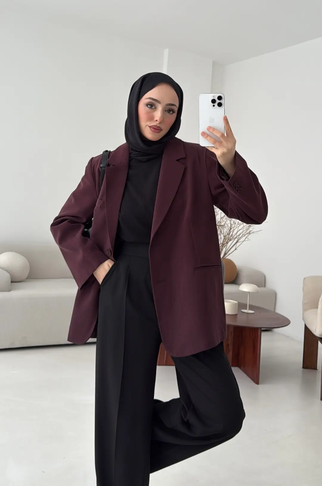 Oversize Yırtmaç Detay Ceket Bordo