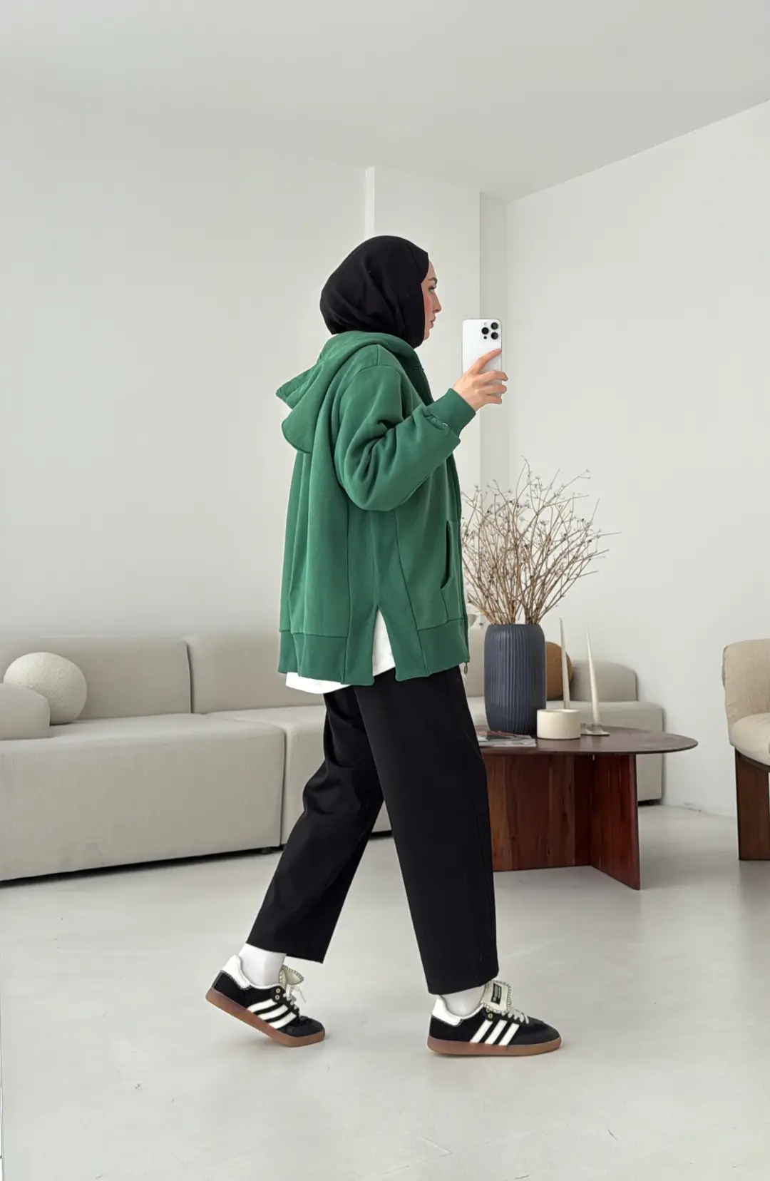 Fermuarlı Şardonlu Sweatshirt Zümrüt