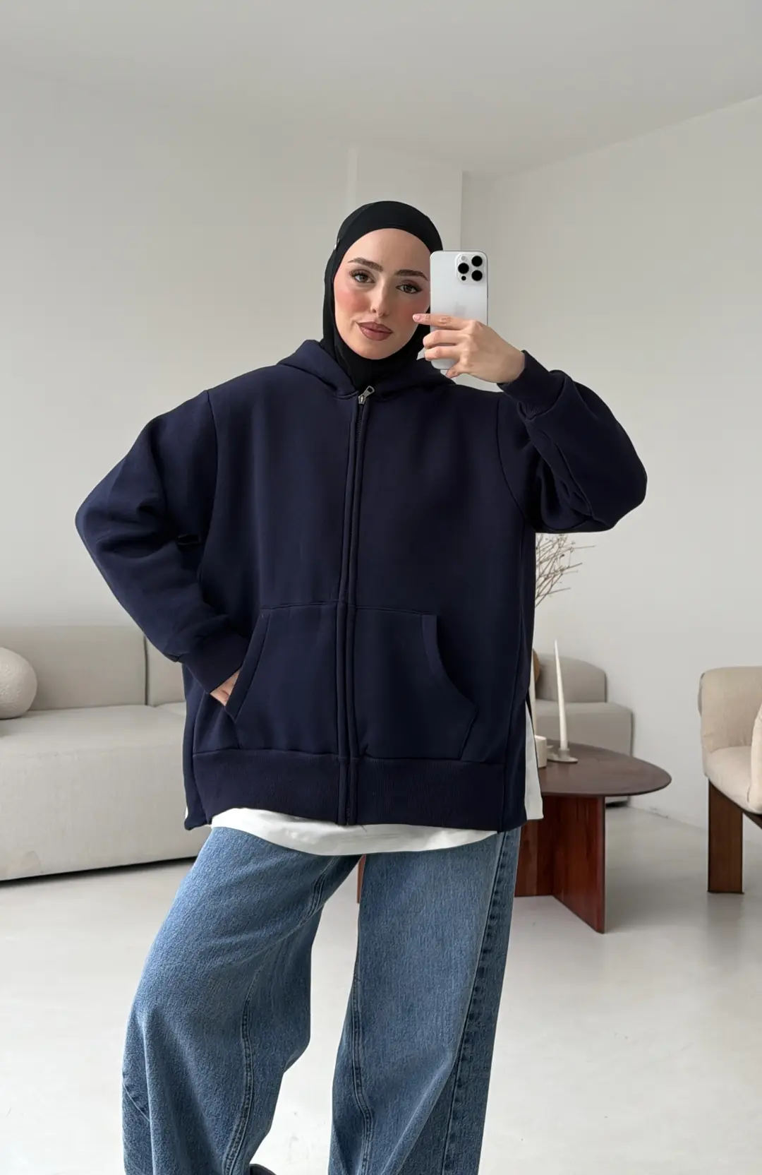 Fermuarlı Şardonlu Sweatshirt Lacivert