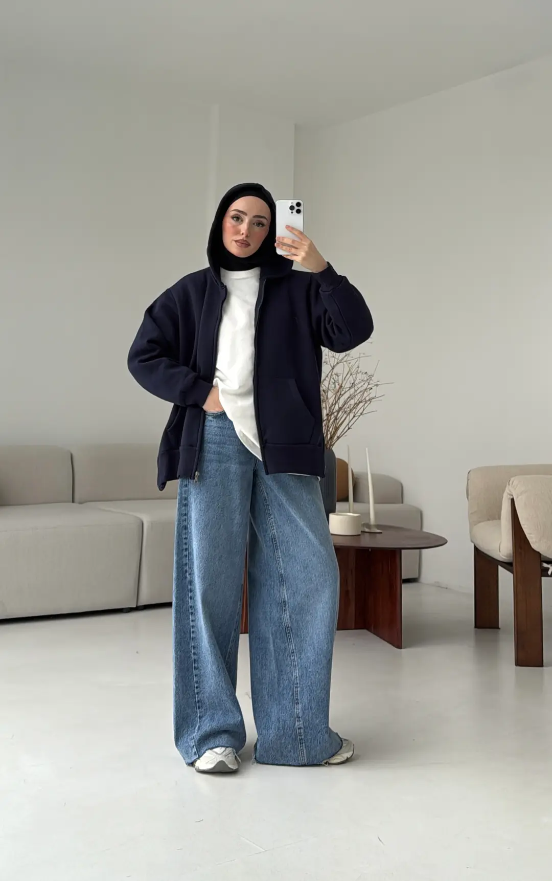Fermuarlı Şardonlu Sweatshirt Lacivert