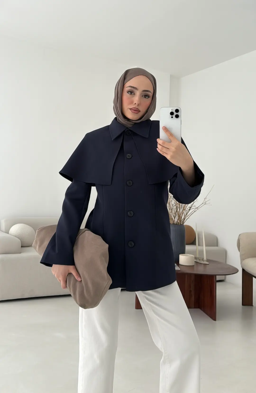 Pelerin Detay Fit Ceket Lacivert
