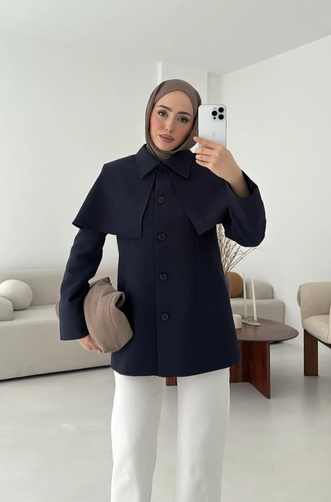 Pelerin Detay Fit Ceket Lacivert
