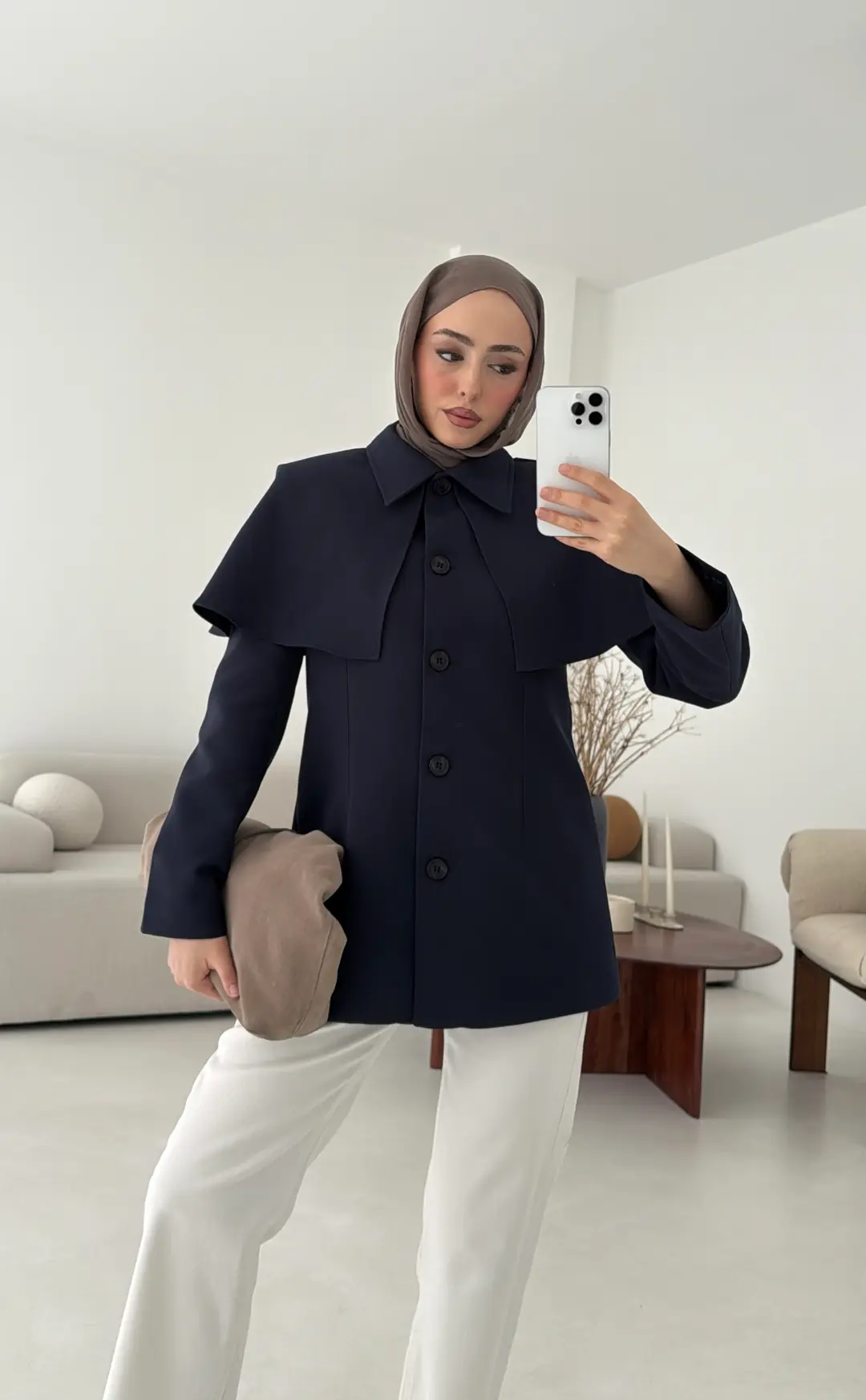 Pelerin Detay Fit Ceket Lacivert