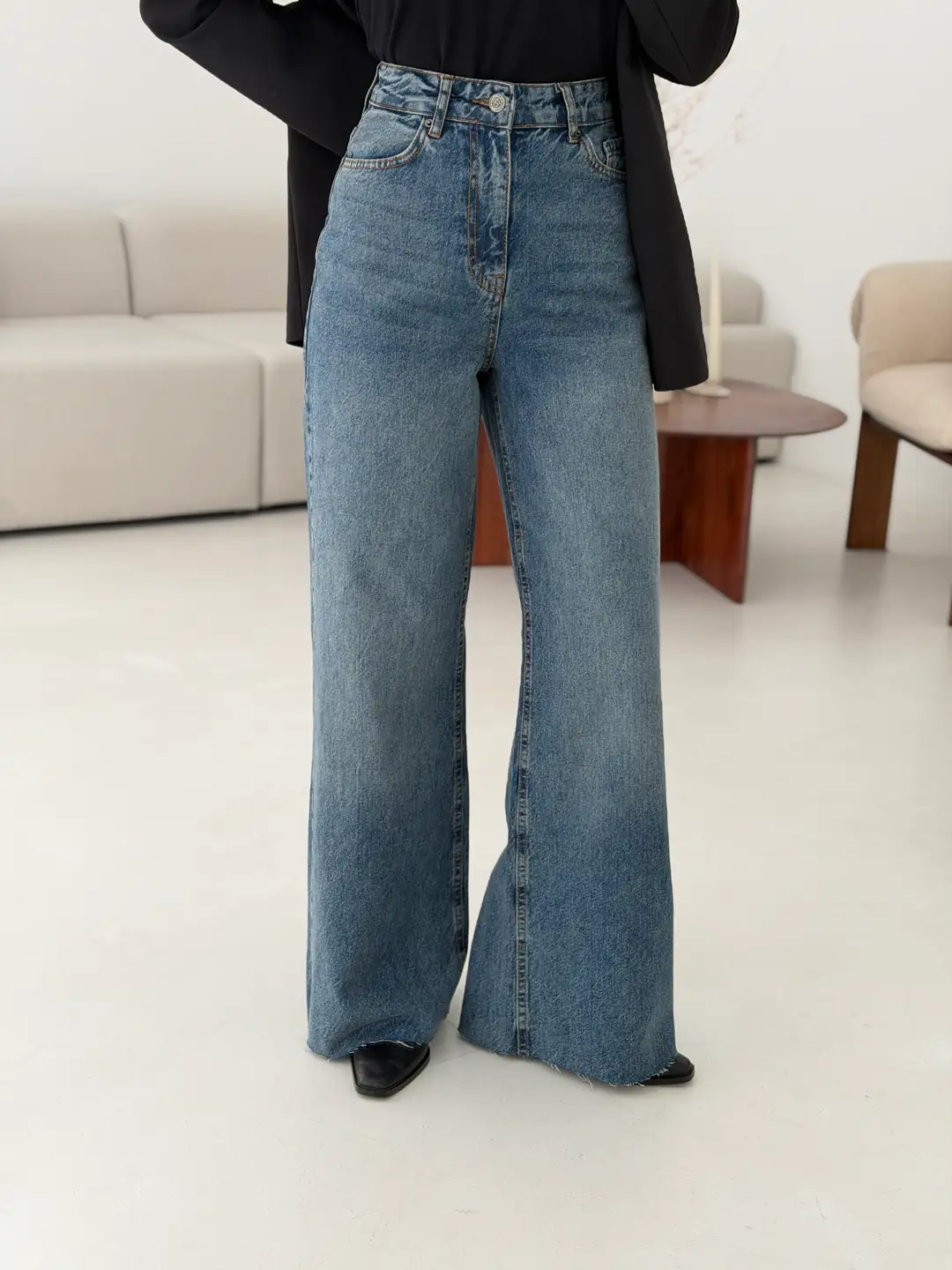 Wide Leg Mavi Kar Yıkama Pantolon