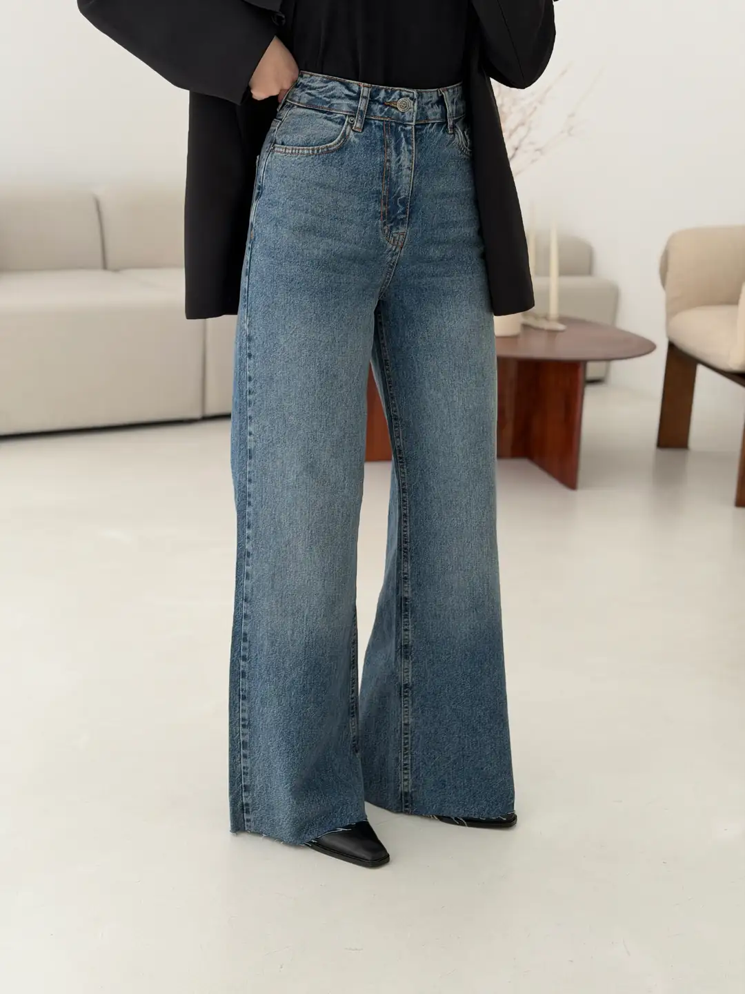 Wide Leg Mavi Kar Yıkama Pantolon