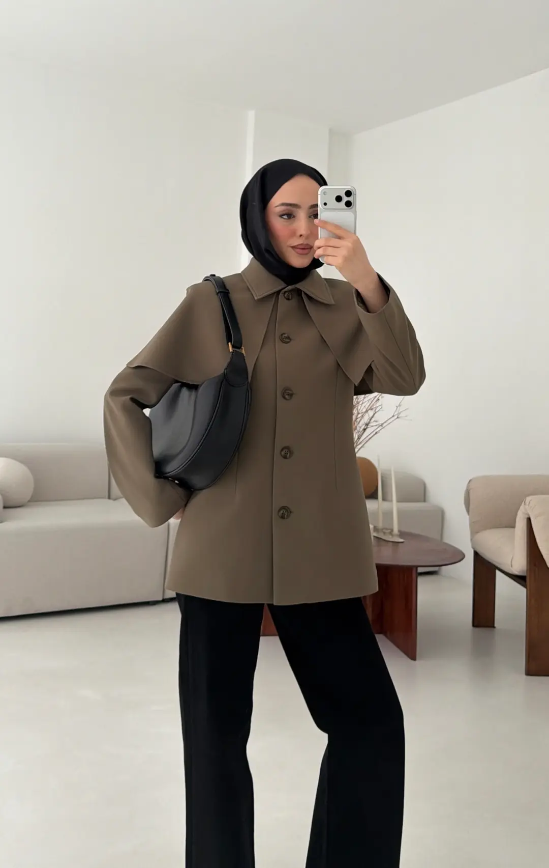 Pelerin Detay Fit Ceket Haki
