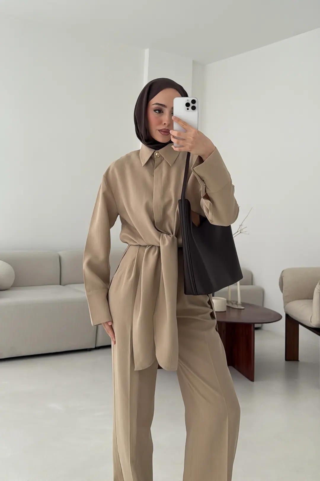 Bağlamalı Bluz Takım Vizon