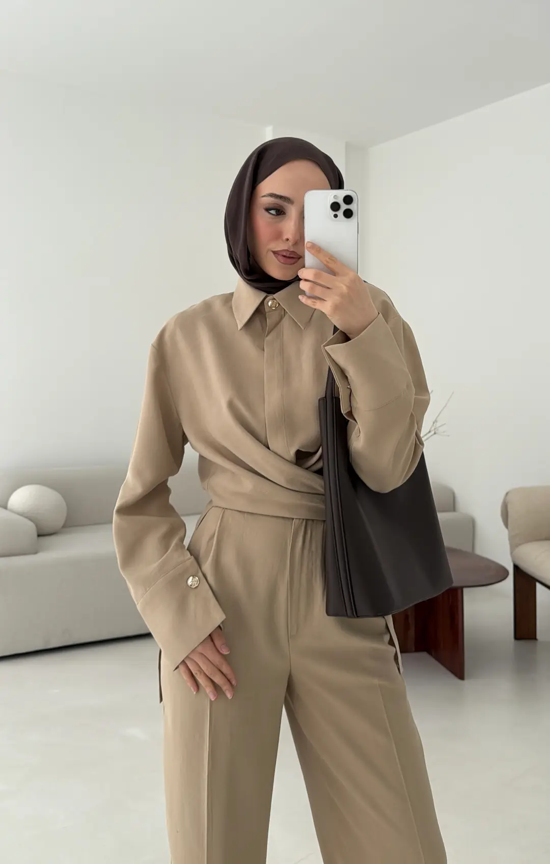 Bağlamalı Bluz Takım Vizon