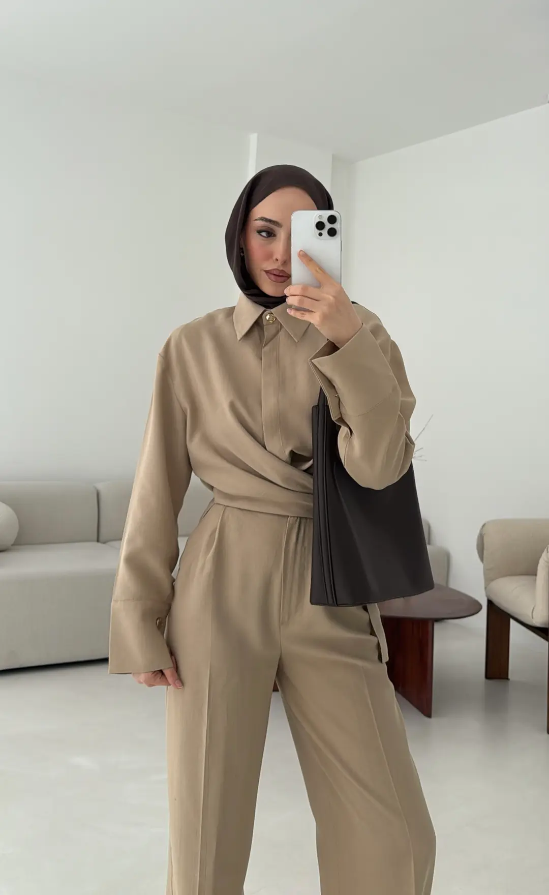Bağlamalı Bluz Takım Vizon