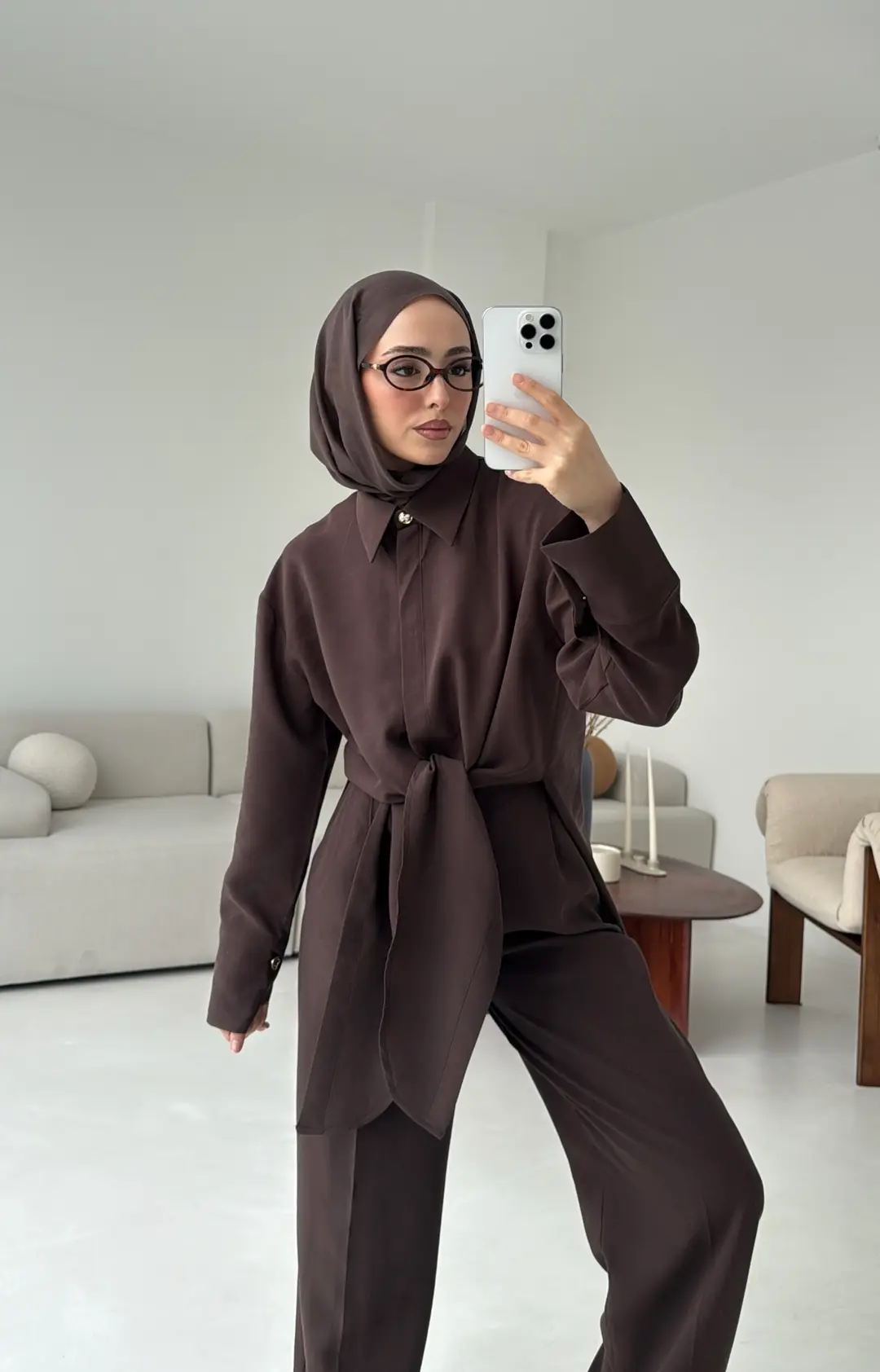 Bağlamalı Bluz Takım Kahve