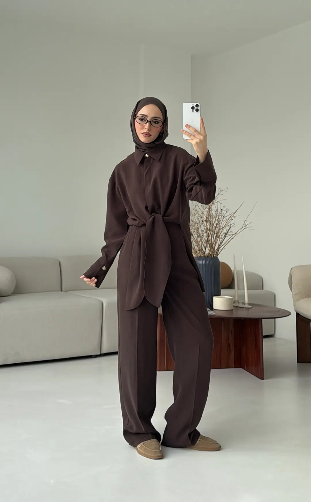 Bağlamalı Bluz Takım Kahve