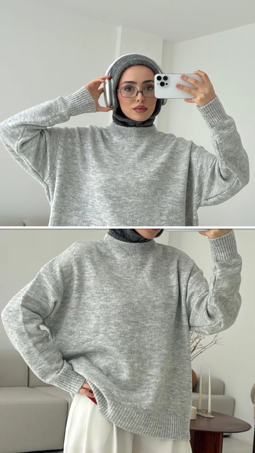 Reglan Kol Triko Kazak Gri