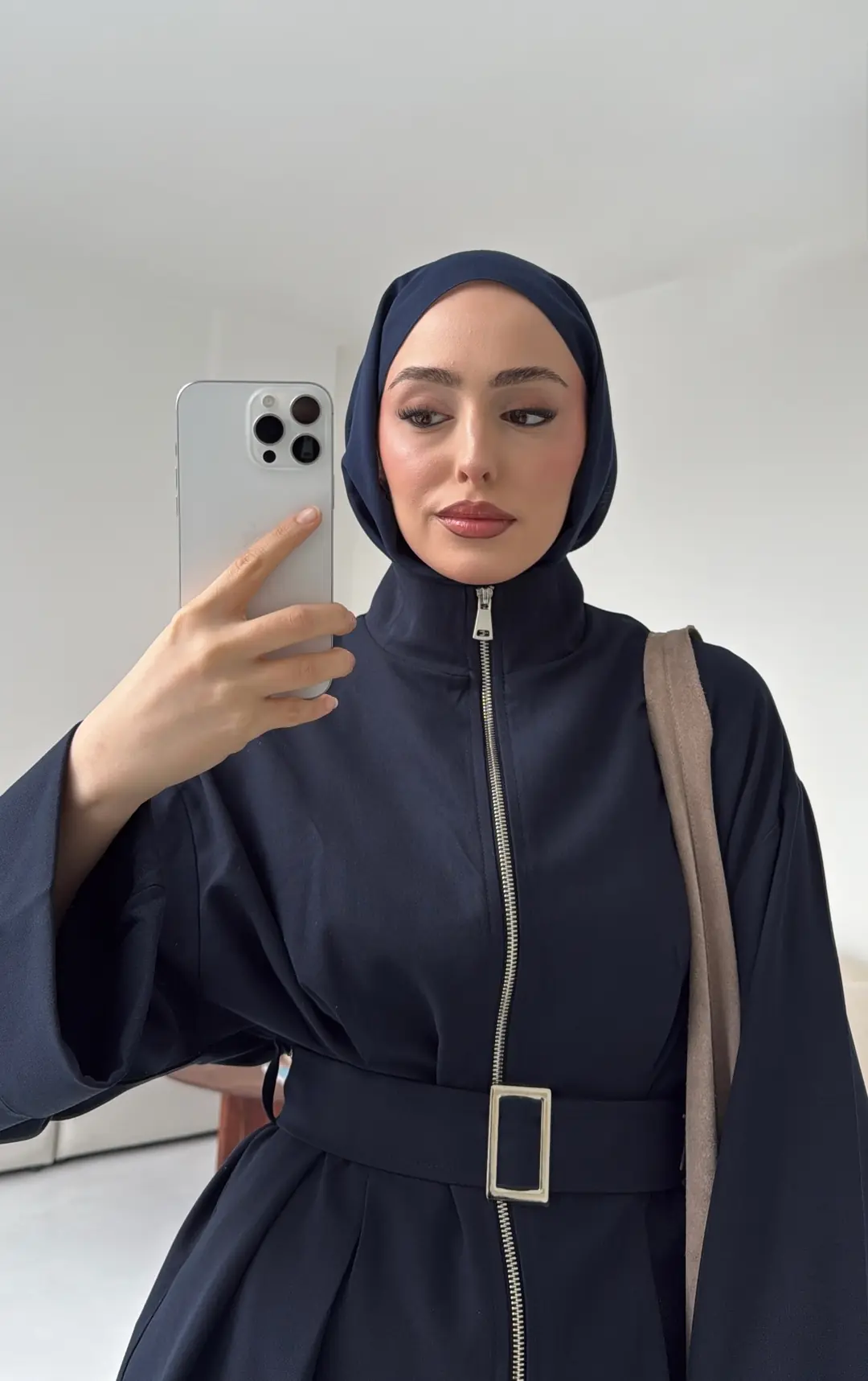 Tokalı Kemerli Pileli Tunik Takım Lacivert
