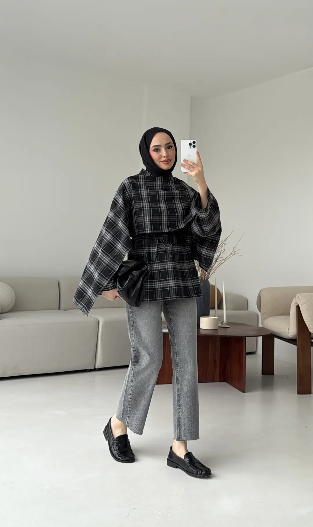 Ekose Şallı Gömlek Siyah