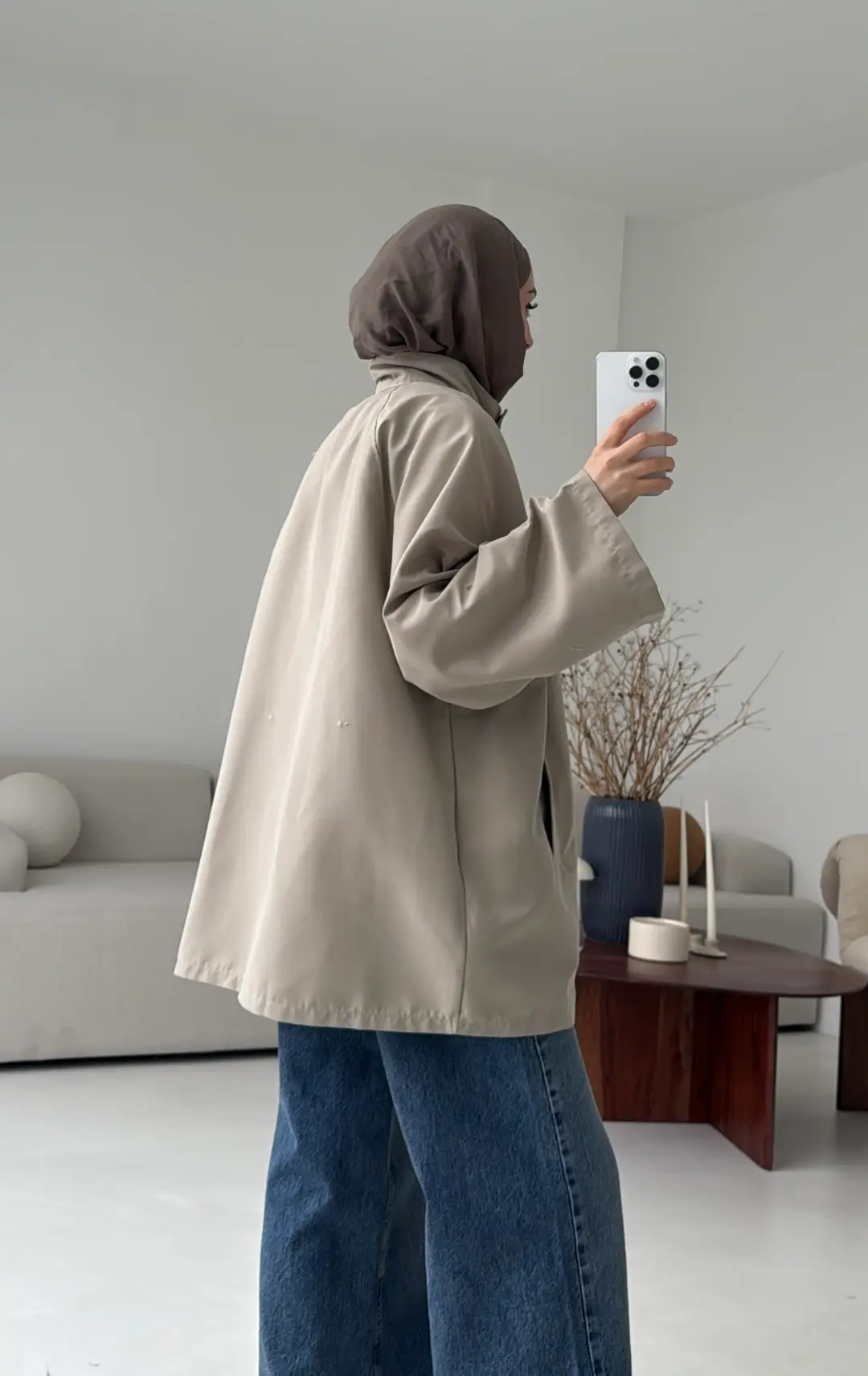 Düğmeli Trençkot Taş