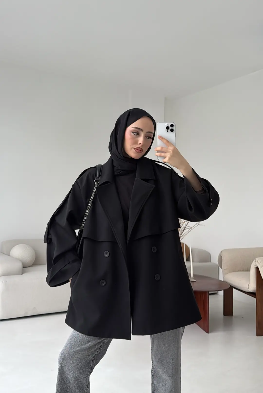 Kısa Trenç Siyah
