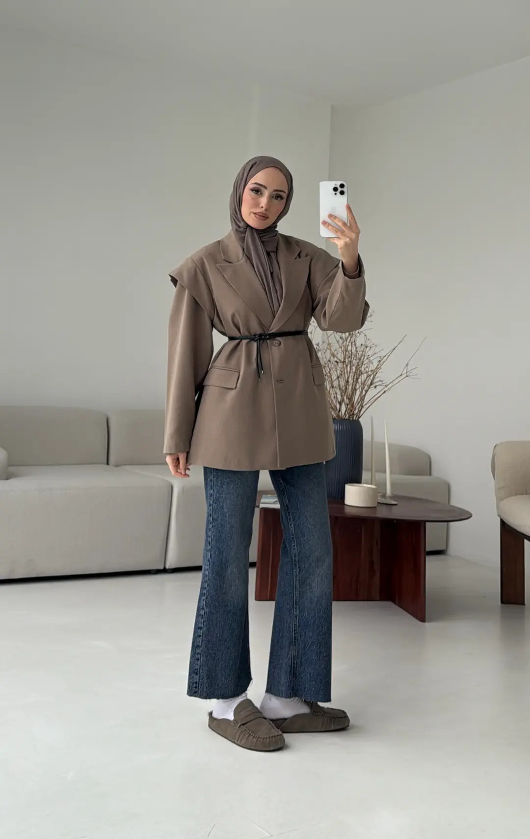 Kol Detay Oversize Ceket Vizon