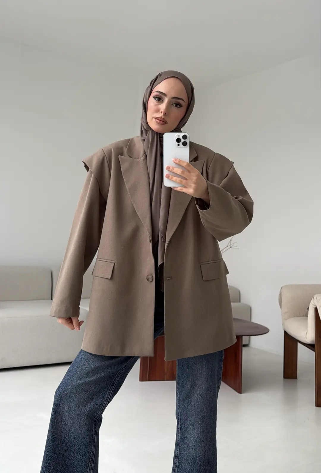Kol Detay Oversize Ceket Vizon