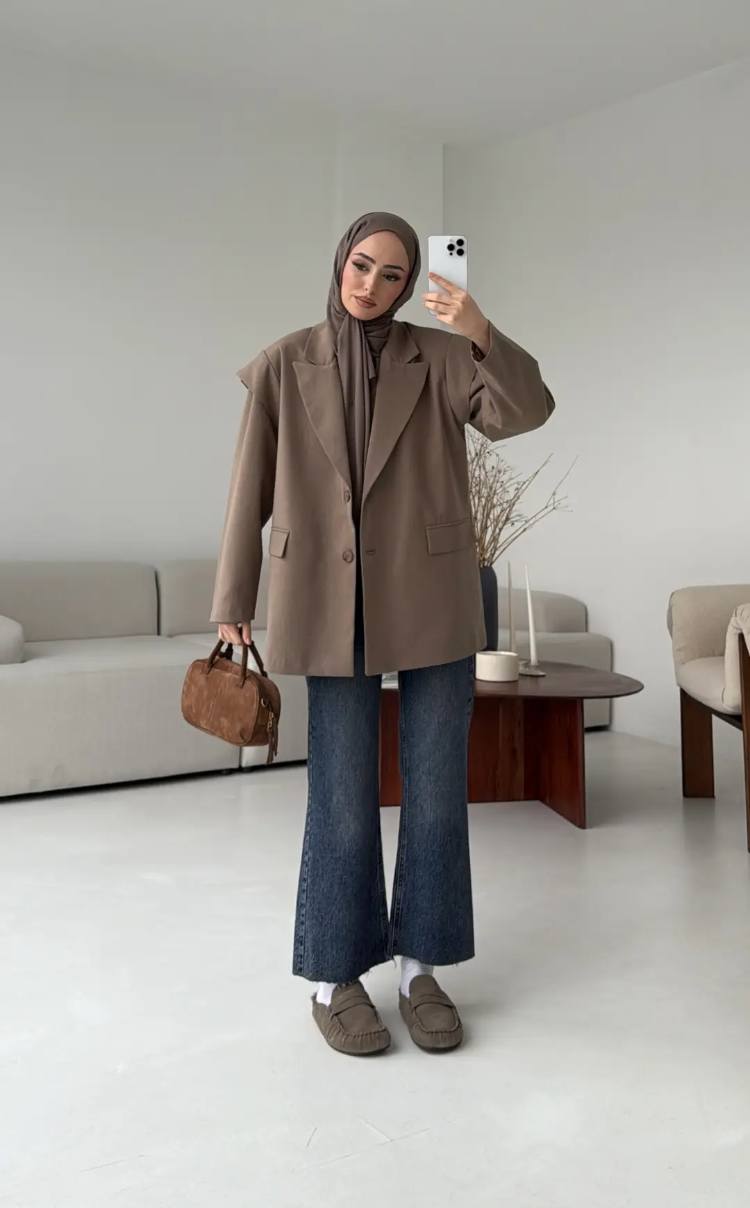 Kol Detay Oversize Ceket Vizon