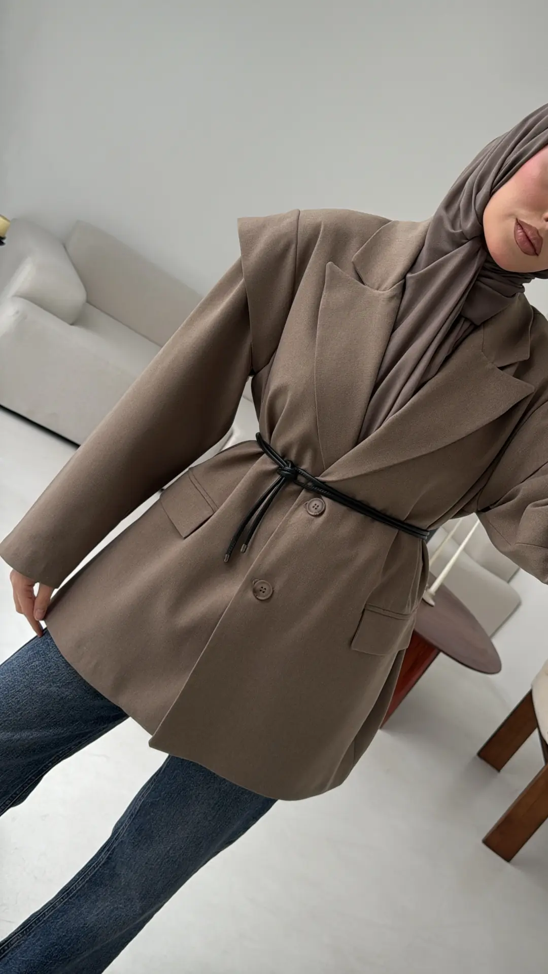 Kol Detay Oversize Ceket Vizon