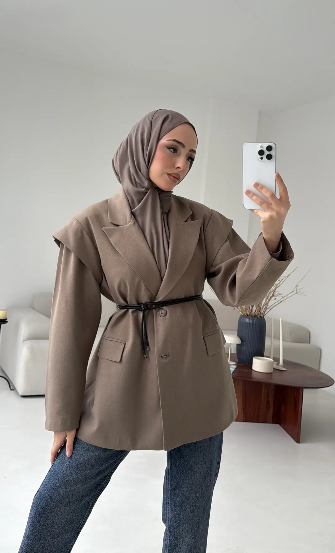 Kol Detay Oversize Ceket Vizon