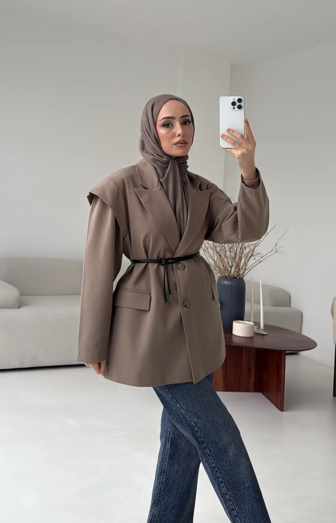 Kol Detay Oversize Ceket Vizon