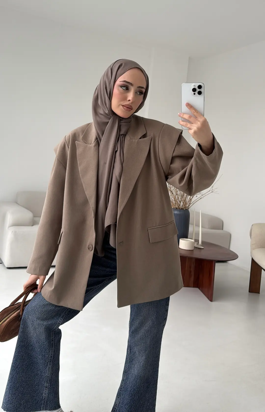 Kol Detay Oversize Ceket Vizon